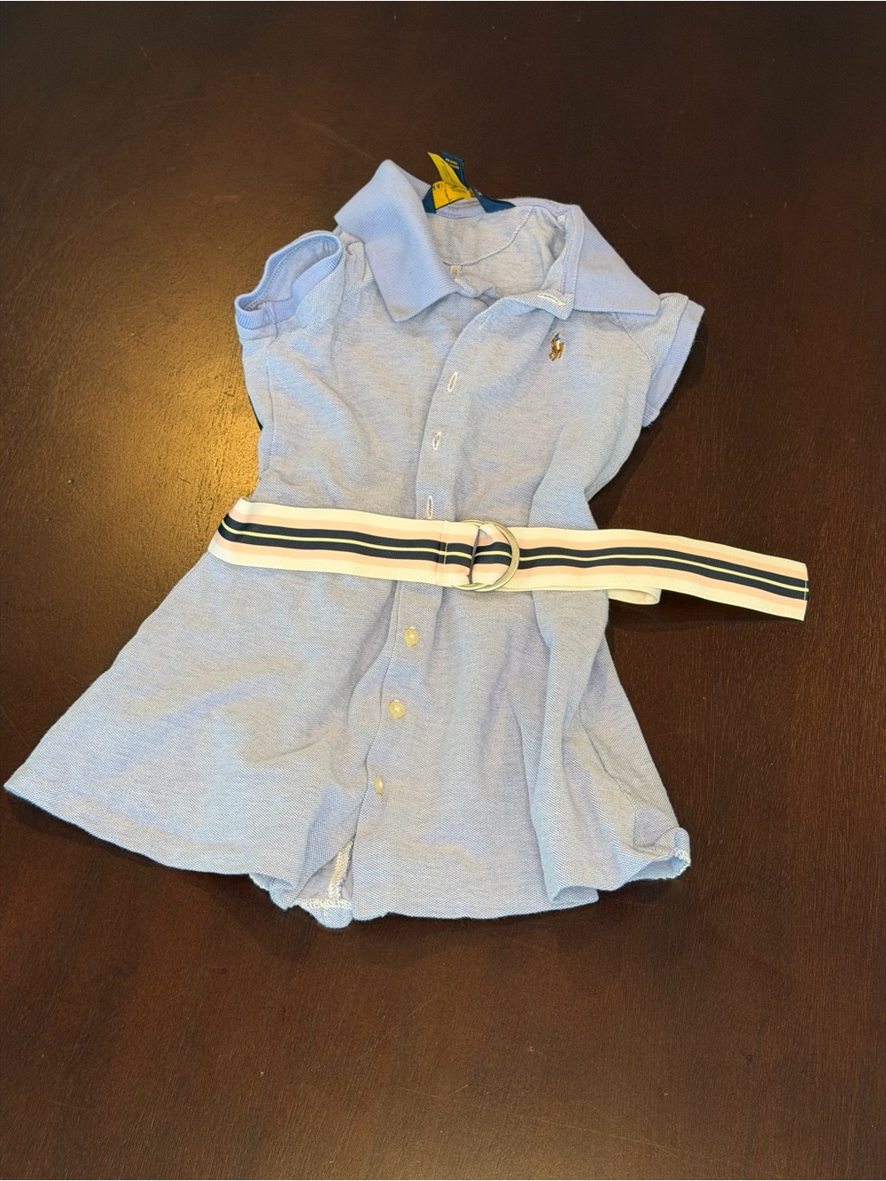 Ralph Lauren Light Blue Girls Polo Dress with Striped Belt